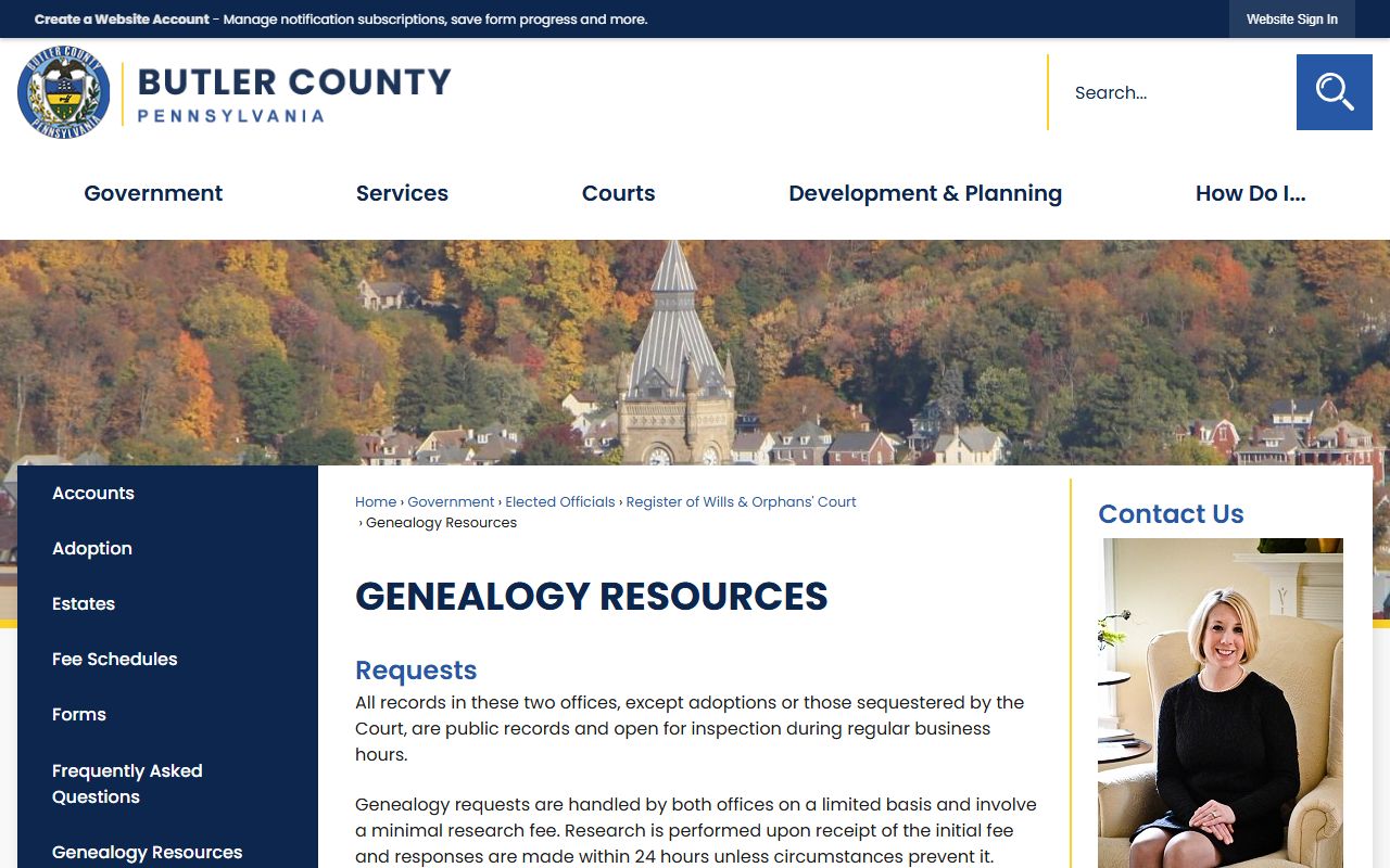 Butler County Pennsylvania Register of Wills and Orphans Court obituary death records office