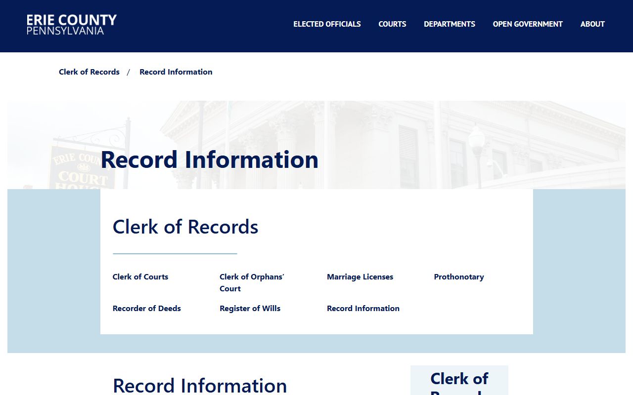 Erie County Clerk of Records obituary and death records office