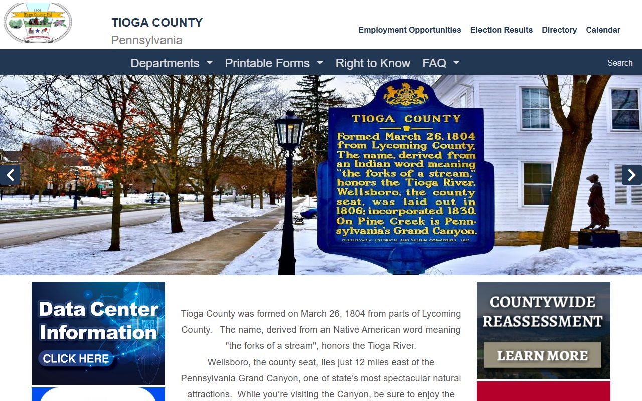 Tioga County Register of Wills courthouse for obituary and death records in Wellsboro Pennsylvania